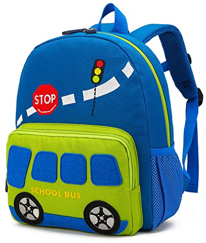 willikiva Auto Dinosaurier Kleinkind Kinder Rucksack für Jungen und Mädchen Kinder Wasserdichte Vorschule Tasche (Green Scool Bus)