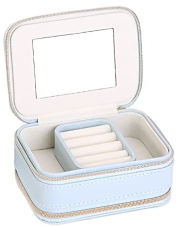 Schmuckbox Schmuckkästchen Schmuckschatulle PU Schmuckschatulle Kleine Schmuckschatulle Verspiegelter Schmuck Organizer Ringe Ohrringe Schmuck Reisekoffer Outdoor Vitrine Schmuckkasten ( Blue : Blue ,