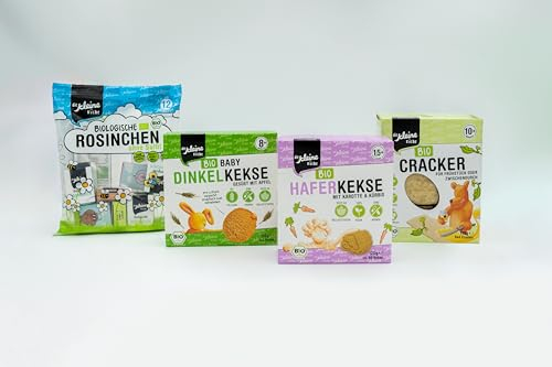 die Kleine Küche BIO Baby Kleinkind Snackpaket ab 8+ Monaten. Haferkekse mit Karotte und Kürbis Kekse, Bio-Cracker, Bio Dinkelkekse, Bio Rosinchen. Baby Kleinkind Snack, ohne Zusatzstoffe