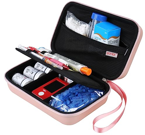 BOVKE Glukosemonitor-Etui – Reiseetui für Diabetiker für Blutzuckermessgerät, Blutzuckerteststreifen, Lanzetten, Nadeln, Insulinpens – Roségold