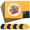 NOSTHEART Tischsets Abwaschbar 8er Set, Platzsets Abwischbar Tischsets Leder Hitzebeständig rutschfest Platzdeckchen mit Untersetzer Tropfenförmig, Doppelseitigen Mit Randnähten, Blau Orange