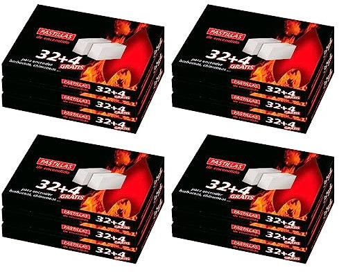 AC - Pack de 12 Paquetes de 36 pastillas para enciender fuegos - Encendido de barbacoas, chimeneas, hogueras, cocinas de leña, estufas - Color Blanco