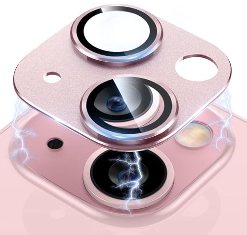 MiRowy Compatible with iPhone 15 / iPhone 15 Plus Camera Lens Protector, Metal Aluminum Alloy Tempered Glass Cover Camera Protector, Case Friendly, for iPhone 15 / iPhone 15 Plus - Pink