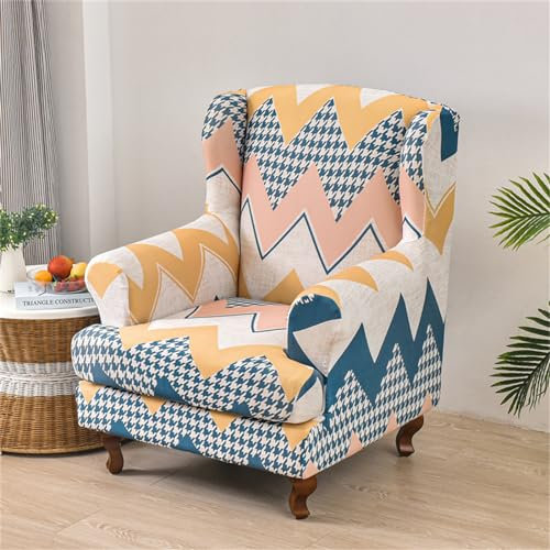 Highdi Ohrensessel Überzug Sessel-Überwürfe 2 Teilig, Mode Nordischer Stil Ohrensessel Schonbezüge Sofabezug Bezug Universal Strandmon Sesselhusse Tiger Stuhlbezug mit Armlehne (Hahnentritt)
