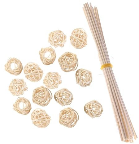 Pokinge Rattan-Stäbchen, Rattan-Kugel, Duft-Diffusor, Aromatherapie, Rattan-Sticks und natürliche Rattan-Kugel, für Zuhause, Badezimmer, 45 Stück