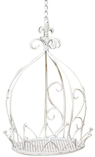 Jardiniere Suspendue Balcon Porte-Pot De Fleur en Fer Forgé Cage À Oiseaux, Cintre pour Plantes avec Crochet À Chaîne, Décoration De Jardin De Balcon (Color : Blanc, S : 20 * 35cm)