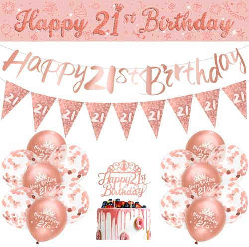 Girls 21ST Birthday Decorations Rose Gold 21ST Rose Gold Birthday Decorations Girls Happy by RichMoho