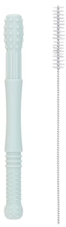 Nopperz Zahnungshilfe mit Beißring Beissröhrchen Baby Einzelpack - Linderung und Farbenfreude für glückliche Babys auf dem Weg zu den ersten Zahnen BPA-FREI aus Silikon Grau Lila und Blau