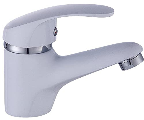 Grifo de baño blanco, grifo monomando para lavabo y lavabo pequeño