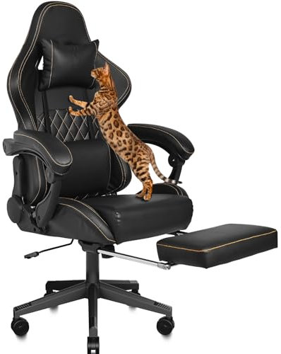 BASETBL Gaming Chair XL Resistant to Cat Biting and Scratching, Ergonomic Computer Chair with Footrest Linkage Soft Armrest 90-150° Tilt Lock Function, Office Chair Wide Big Size 180kg, Black