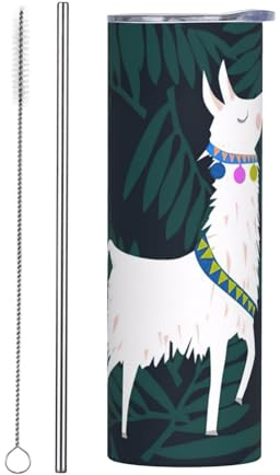 MDATT Thermobecher mit Alpaka-Lama-Druck, mit Strohhalm, 590 ml, Edelstahl, Auto-Thermobecher, Vakuum-Reisebecher, Wasserflasche