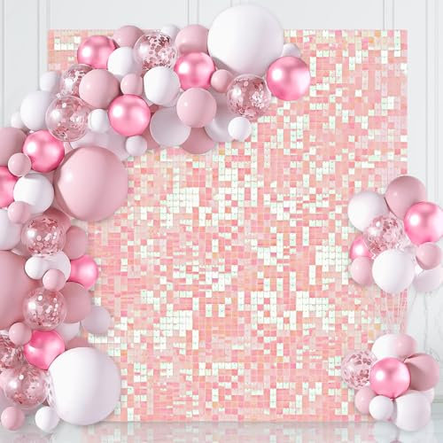 Toile de fond à paillettes irisées scintillantes pour anniversaire, mariage, fiançailles - 1,8 x 1,8 m - Rose irisé