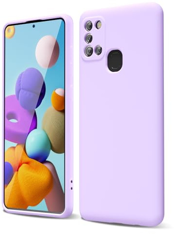 oakxco for Samsung Galaxy A21s Case Silicone, Thin Slim Grip Soft Rubber Gel Protective Phone Case for Women, Matte Plain Solid Color Aesthetic Cute Girly Case with Camera Cover, Purple Lavender