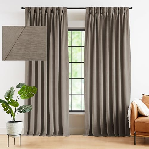Kayne Studio Plissee-Vorhänge mit Rückenlasche, Samt, 259 cm lang, Raumverdunkelung, wärmeisoliert, geräuschreduzierend, Fensterbehandlungen, Vorhänge für Wohnzimmer, Mokka-Hellbraun, 22 Haken, 2