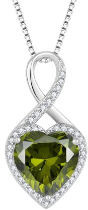 FJ Unendlichkeit Kette Damen 925 Sterling Silber Herz Peridot Halskette Anhänger August Geburtsstein Schmuck für Frauen Mutter Freundin Mama