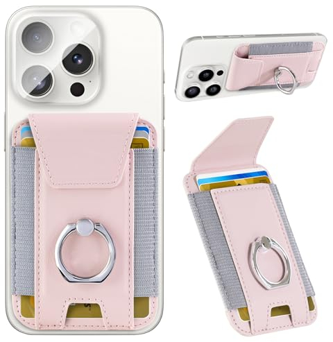 Haweah Portefeuille magnétique compatible avec MagSafe Wallet, porte-cartes magnétique, avec anneau de support, pour iPhone 15/14/13/12, rose