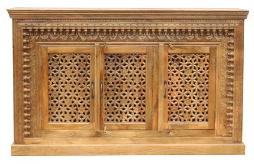 Sideboard Santosh indische Kommode aus Mangoholz mit floralen Schnitzereien Oriental Schlafzimmer Natur 165cm