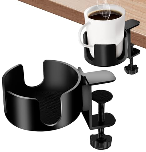 2Pcs Desk Cup Holder, Adjustable Drink Mount, Anti-Spill Desk Cup Holder, Horizontal or Vertical Surface Mounting for Desks, Tables and Wheelchairs, Black