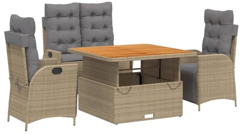 vidaXL 4-TLG. Garten-Essgruppe mit Kissen Beige Poly Rattan
