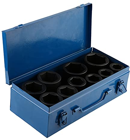 10Pcs Impact Socket Set 1 Inch Metric Large Socket Set 22mm to 50mm Deep Wrench Sockets Drive Shaft Auto Car Tool Set with Plastic Storage Box for Vehicles Maintenance