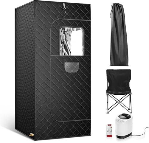 SenDeluz Carpa Sauna,Sauna para el Hogar,Calentamiento Rápido en 3 Minutos y 9 Niveles de Calor,Home Sauna Portátil con Vaporizador de 2.6L, Silla Plegable, Control Remoto 180×80×80 CM