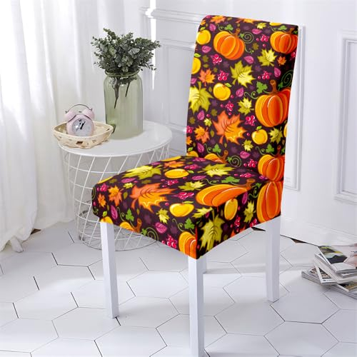 Hiseng Halloween Druck 1/4/6/8 Stücke Stuhlhussen, Abnehmbare Waschbar Hussen für Stühle, Stuhlbezüge für Hotel, Restaurant, Küche, Partys Deko (Kürbis,6 Stücke)
