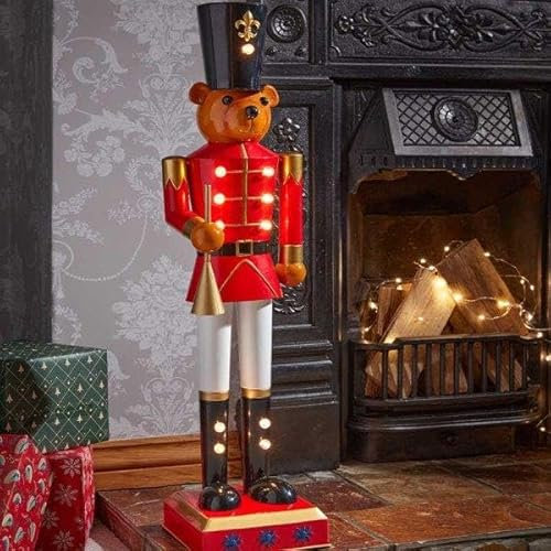Marco Paul 80cm Teddy Nutcracker Soldier Statue with LED Lights - Battery Operated Hand-Painted Christmas Decor - Metal InLit Indoor Nutcracker Ornaments for Christmas Decorations