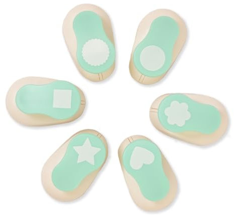 Craftelier - Packung mit 6 Stanzern, 2,5 cm (1 Zoll) + 10 Karten, Kreis, Stern, Herz, gewellter Kreis, Quadrat, Blume, geeignet für Papier und Karton, ideal für Bastelprojekte
