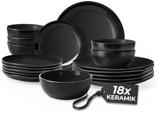 MIAMIO Geschirrset 6 Personen/Steingut Geschirr Set 18-teilig, Tafelservice Steingut, Schüssel- und Teller Set - Spülmaschinen- und Mikrowellenfest - Le Papillon Kollektion (18 Teile Set)
