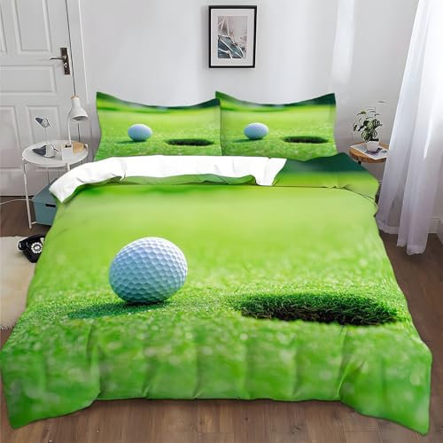Bettwäsche Bettbezug 200 x 200 cm Golfplatz Kuschel Bettwäsche Set Weich Microfaser Grün Kinderbettwäsche Bettbezug und Kissenbezug 80x80cm