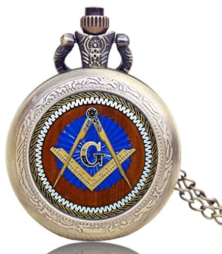 HUIBBGO Montre de Poche en Bronze Antique avec Collier à chaîne maçonnique Franc-maçonnerie