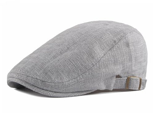 HIQIU Schiebermütze Herren Dünn Leicht Atmungsakti Gatsby Flatcap Herren Sommer Schirmmütze Baskenmütze Einstellbar Efeu Newsboy Cap (DE/NL/SE/PL, Alphanumerisch, M, L, Hellgrau)