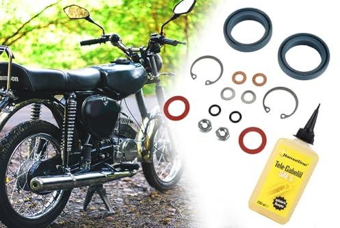 Telegabel Reparatursatz Wellendichtringe + Stoßdämpferöl 200ml Telegabelöl SAE 5 für Simson S50 S51 S53 S70 S83 SR50 SR80, Normteile Dichtungen