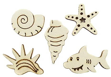 DIYEAH 50stücke Teiliges Holzscheiben Mit Maritimen Tiermotiven Glatte Oberfläche Gemischte Formen Für Diy-bastelarbeiten Wohn Partydekorationen