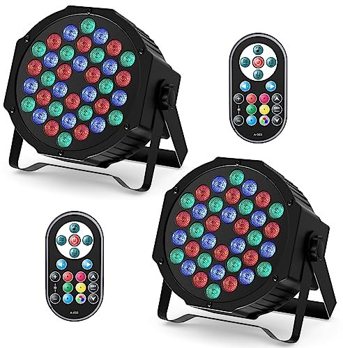 DELIBANG 2 Stück 36 LED Par Scheinwerfer, RGB Bühnenlicht DMX Disco licht mit Fernbedienung, Effektstrahlermit Sound-Aktivierungs Kontrolle für DJ Bar Hochzeit Halloween Weihnachten