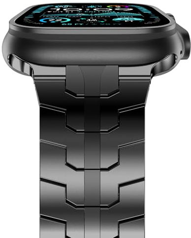 NewWays Titan Armband Kompatibel mit Apple Watch 49mm 46mm 45mm 44mm,Titan Grad 2 Gliederarmband Ersatzarmbänder für iWatch Ultra 2/Ultra Serie 10 9 8 7 6 SE 5 4,Schwarz