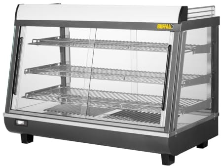Buffalo Heated Merchandiser HW928, Front and Rear Sliding Doors, 136Ltr | Maintains constant, safe temperatures for hot pies and pastries in busy commercial catering environments.