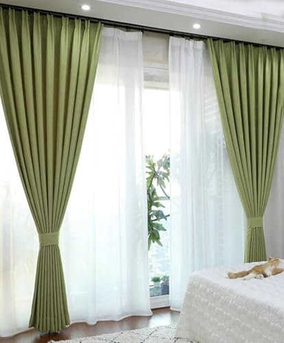 Wycian Gardine Leinen Vorhänge Leinen Grün Verdunkelung 2er Pack Unifarbe H160 x B132 cm (2er Pack) Leinen