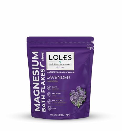 LOLE'S Magnesiumchlorid Badeflocken mit Lavendel – 1 kg – Zechstein Magnesiumchlorid Alternative zu Epsom Salz und Magnesium Sulfat – Entspannendes Magnesiumbad für Muskeln & Haut