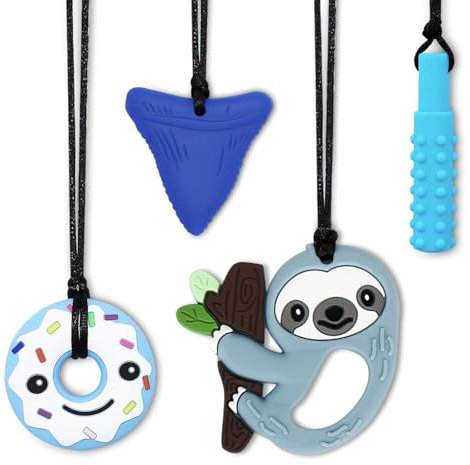 CLDY 4 Stück Sensory Chew Necklace, Kaukette für Kinder, beißkette, Beißspielzeug, kauspielzeug, BPA-frei, Autismus-Spielzeug für Jungen und Mädchen, perfekt für Kinder mit ADHS ab 3 Monaten