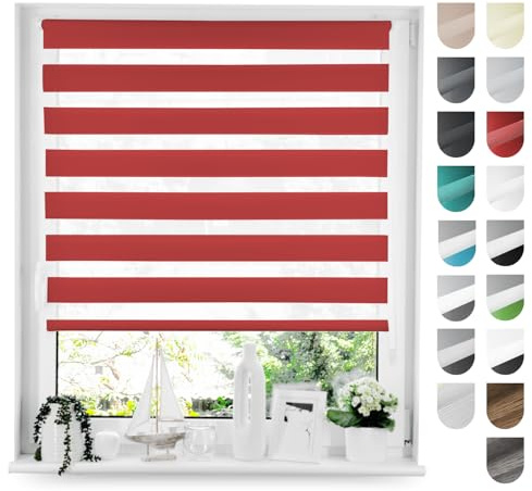Tom'Shop Doppelrollo Klemmfix ohne Bohren Rot 120cm x 130cm | Duo Rollo mit Klemmträger Fensterrollo Seitenzugrollo für Lichtschutz Sichtschutz Sonnenschutz leichte Montage