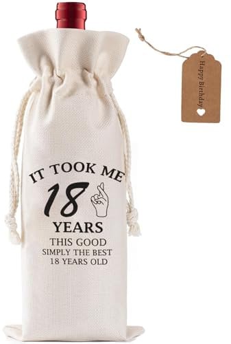 HAFRILY 18th Birthday Gift Wine Bag for Girl Gifts for Daughters Adult Wine Gift Bag with Tag and Rope 18th Birthday Party Supplies for Girls Friends