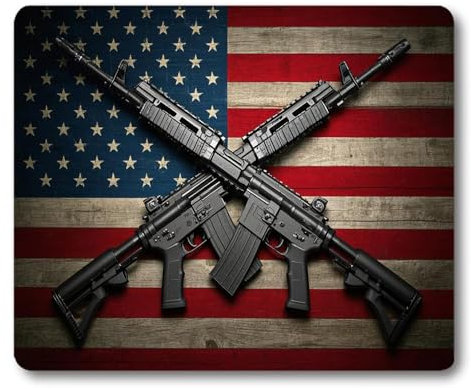 Wknoon Cool AR-15 Guns Cross Mouse Pad, Vintage US Stars and Stripes American Flag Rustic Wood Grain Mice Mat Desk Decor Accessories for Computer or Laptop
