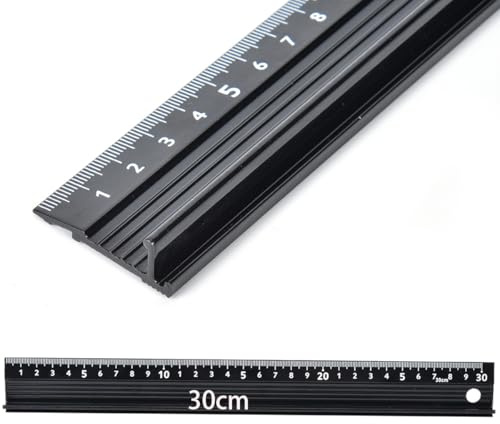 Kodrily 30cm L-Type Cutting Ruler for Crafts, Aluminum Alloy Craft Safety Ruler for Cutting with Rubber Strip, Linear Measurement Rulers, DIY Measurement Drafting Tool for Straight Line Cutting