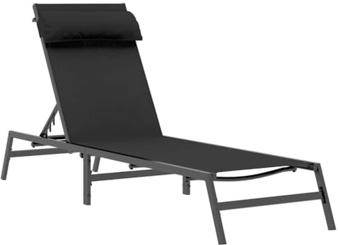vidaXL Sonnenliege Stahl Schwarz und Anthrazit | Mehrere Rückenlehnenwinkel für maximalen Komfort, Leicht und einfach zu falten für den Transport,