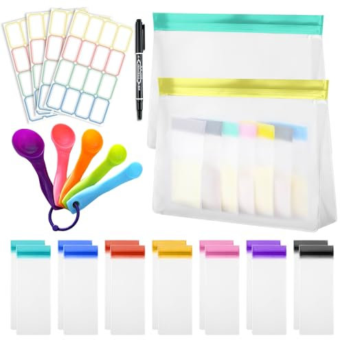 ZVRSUA Protein Powder Travel Container Set, 23 Pieces, Reusable Plastic Containers for Dietary Supplements to Take, Portable Waterproof, Portable Refill Container with Measuring Spoon
