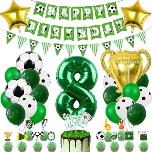 Fußball Luftballon 8. Geburtstag, Fußball Deko Geburtstag, Fussball geburtstag Deko, Geburtstagsdeko 8 , Fussball Party, Grün Folienballon für Geburtstagsdeko