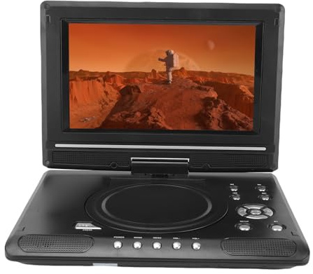 Plyisty Tragbarer 9,8-Zoll-DVD-Player mit Zwei Lautsprechern, 3D Full 1080p HD, 270°-Drehung, USB-Eingang, AV-Ausgang, UKW-Radio, Fernbedienung, Li- 1500 MAh (EU-Stecker)