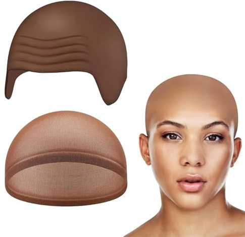 dinghaole 2 Stück Braune Haut-Glatzenkappen, Glatze Latex Bald Cap, Maskeraden-Rollenspiele Halloween Kostümzubehör Perückenhaube Rollenspiel Requisiten Cosplay Abend Zubehör