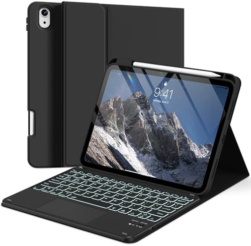 zoyu Touch Keyboard Case for iPad (A16) 11 2025, iPad 10th Gen 10.9 2022 | Detachable Wireless Keyboard, 7 Color Backlit, Multi-Touch Trackpad, Pencil Holder, for iPad 11th/10th Gen, Black